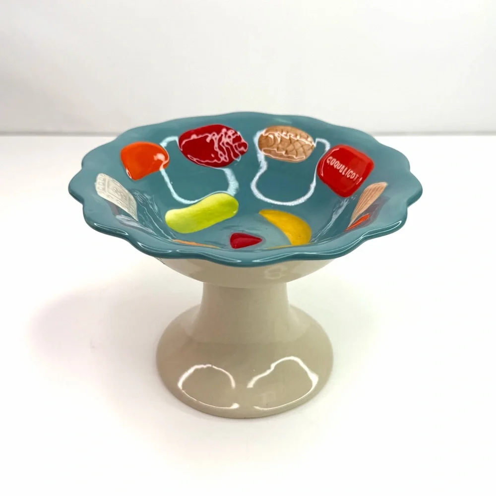 Blue and Cream Ceramic Compote Bowl - Home Accents